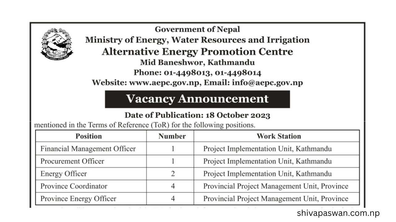 Alternative energy promotion centre aepc vacancy for various positions 2023