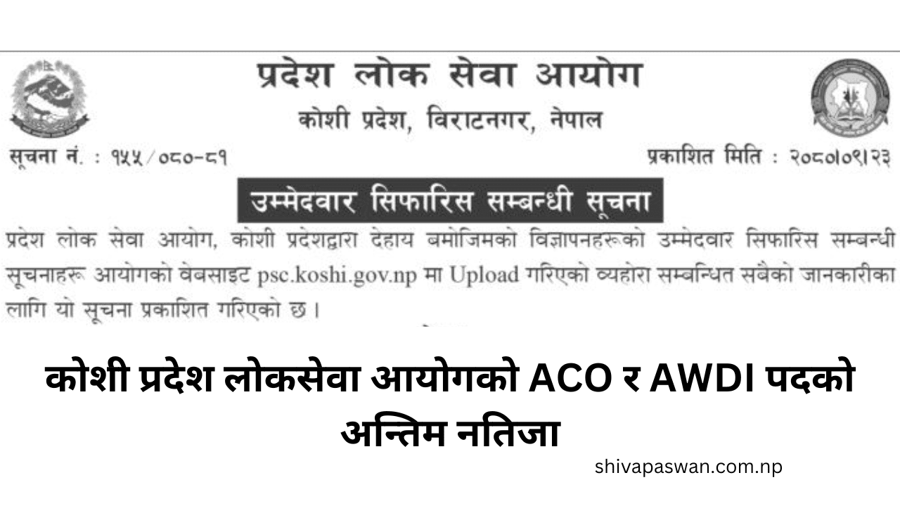 Koshi Pradesh Lok Sewa Aayog ACO and AWDI Posts Final Result 1