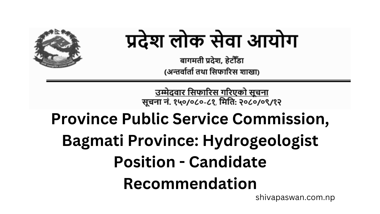 Province Public Service Commission Bagmati Province Hydrogeologist Position Candidate Recommendation 1