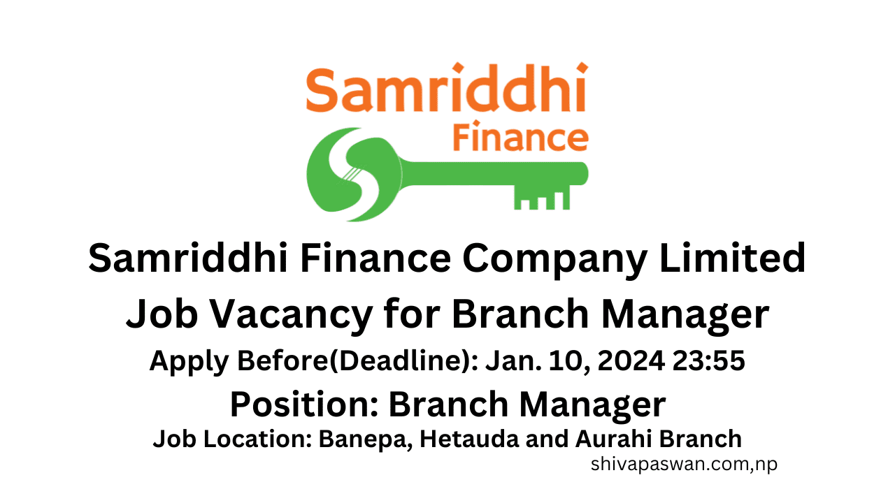 Samriddhi Finance Company Limited Job Vacancy for Branch Manager
