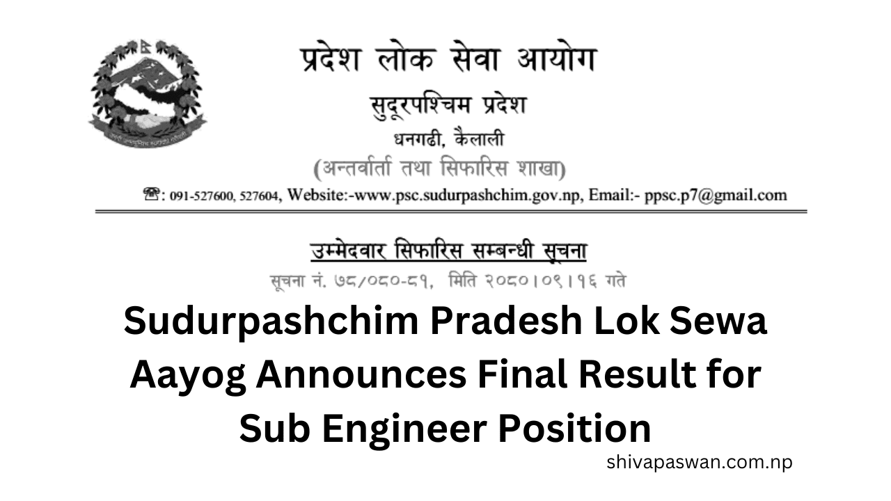 Sudurpashchim Pradesh Lok Sewa Aayog Announces Final Result for Sub Engineer Position 1
