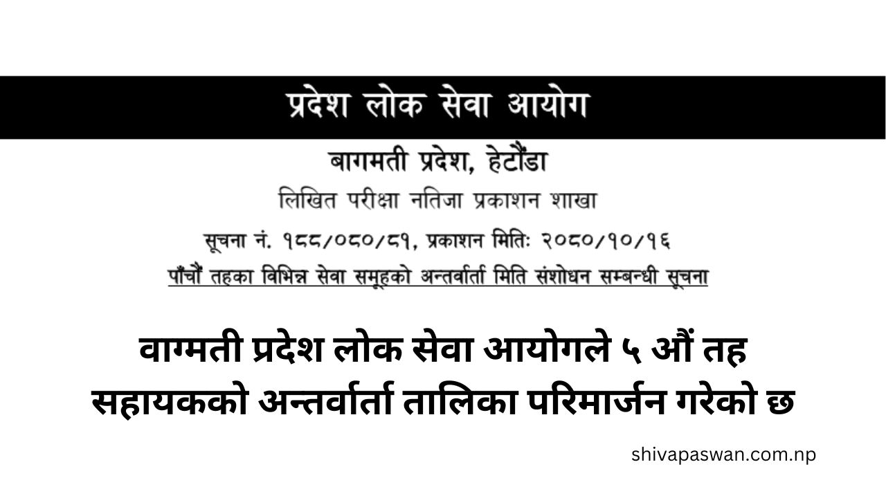 Bagmati Pradesh Lok Sewa Aayog Has Revised Interview Schedule of 5th Level Assistant