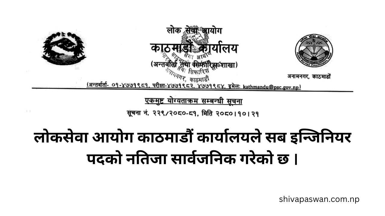 Lok Sewa Aayog (PSC) Kathmandu Office Announces Sub-Engineer Post Results