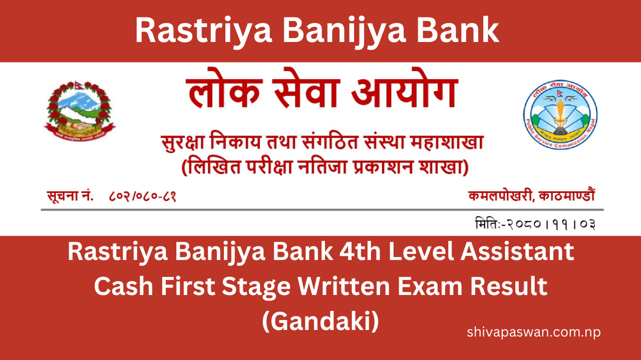Rastriya Banijya Bank 4th Level Assistant Cash First Stage Written Exam Result (Gandaki)