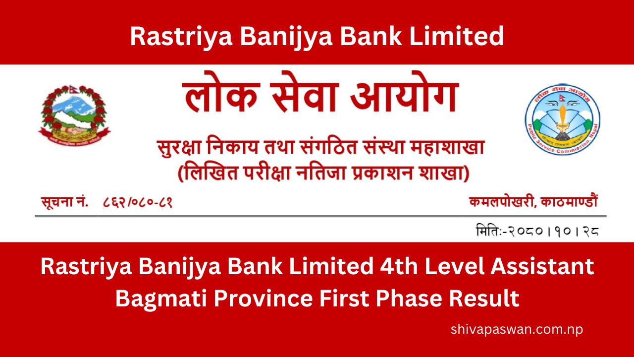 Rastriya Banijya Bank Limited 4th Level Assistant Bagmati Province First Phase Result