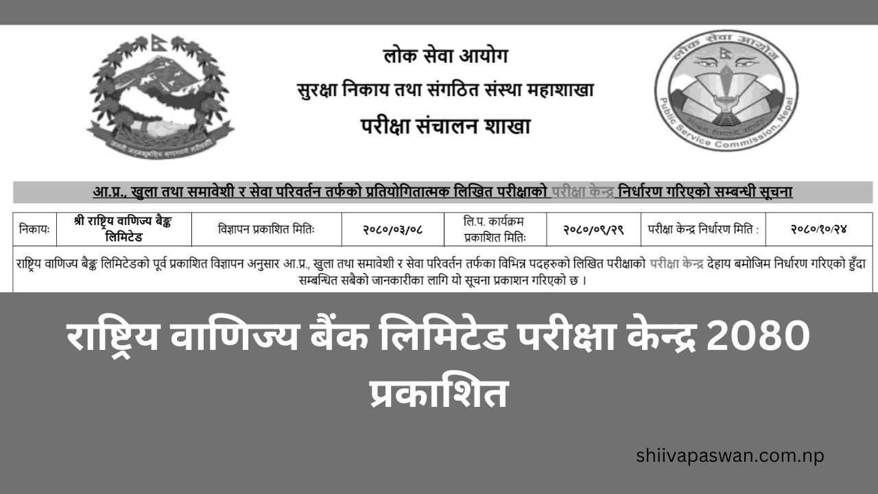 Rastriya Banijya Bank Limited Exam Center Publish 2080