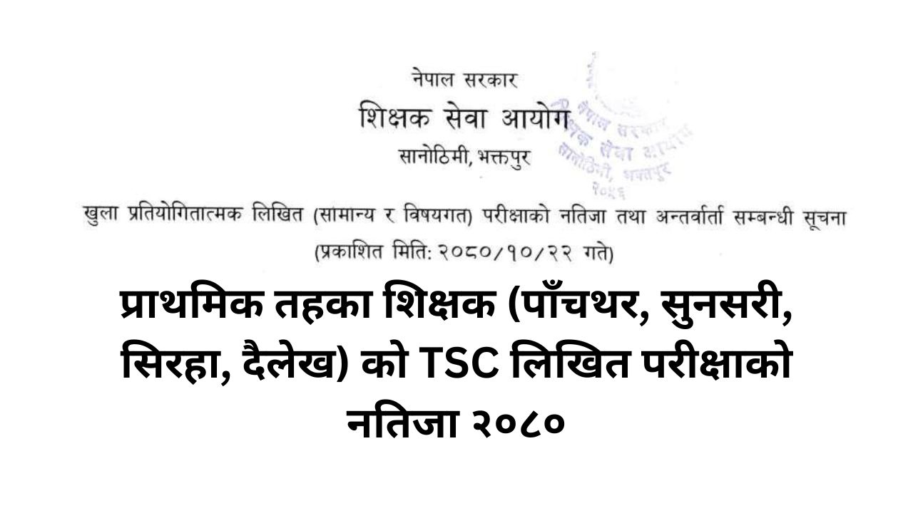 TSC Written Exam Result of Primary Level Teachers (Panchthar, Sunsari, Siraha, Dailekh) 2080