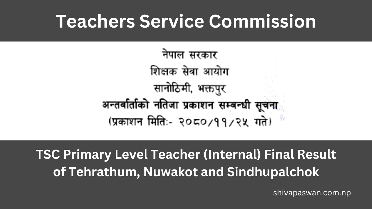 TSC Primary Level Teacher (Internal) Final Result of Tehrathum, Nuwakot and Sindhupalchok