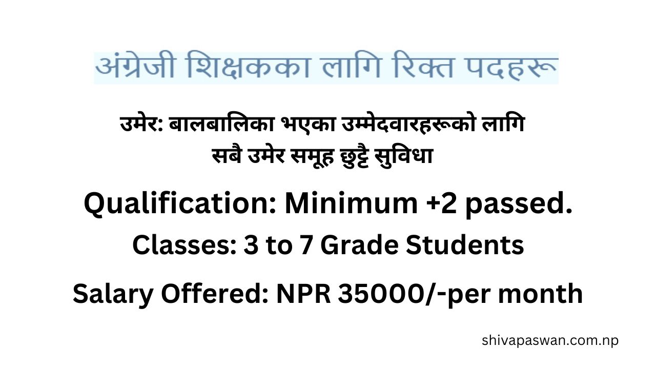 English Teacher Vacancy in Prestigious School of Sitapaila