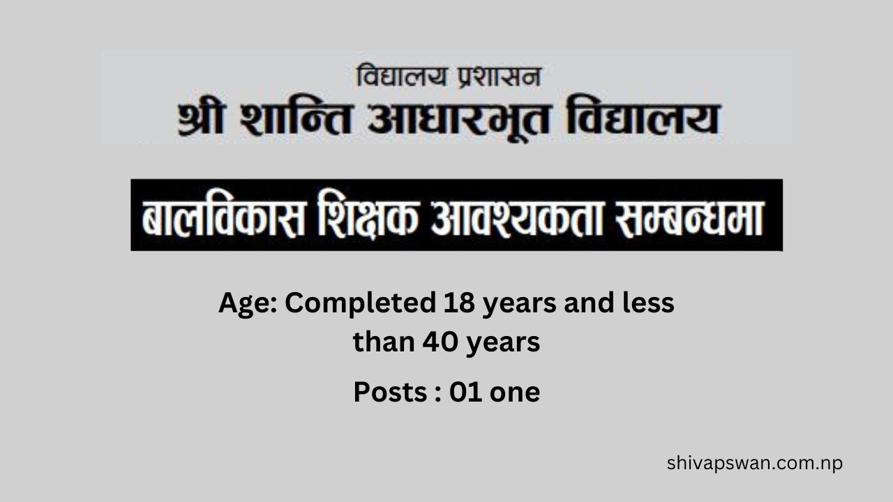Regarding Child Development Teacher Requirement at Shri Shanti Basic School