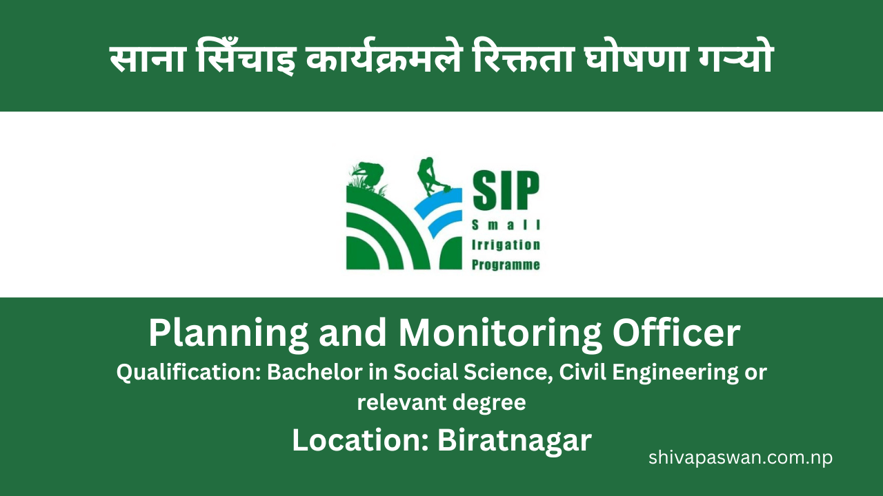 Small Irrigation Programme Announces Vacancy