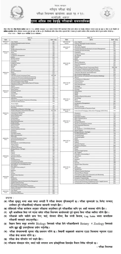 NEB Grade 11 & 12 Old Partial and Grade Increment Exam Routine 2082 - Nepal Government Exam Schedule 2 NEB Grade 11 12 Old Partial and Grade Increment Exam Routine 2082 Nepal Government Exam Schedule