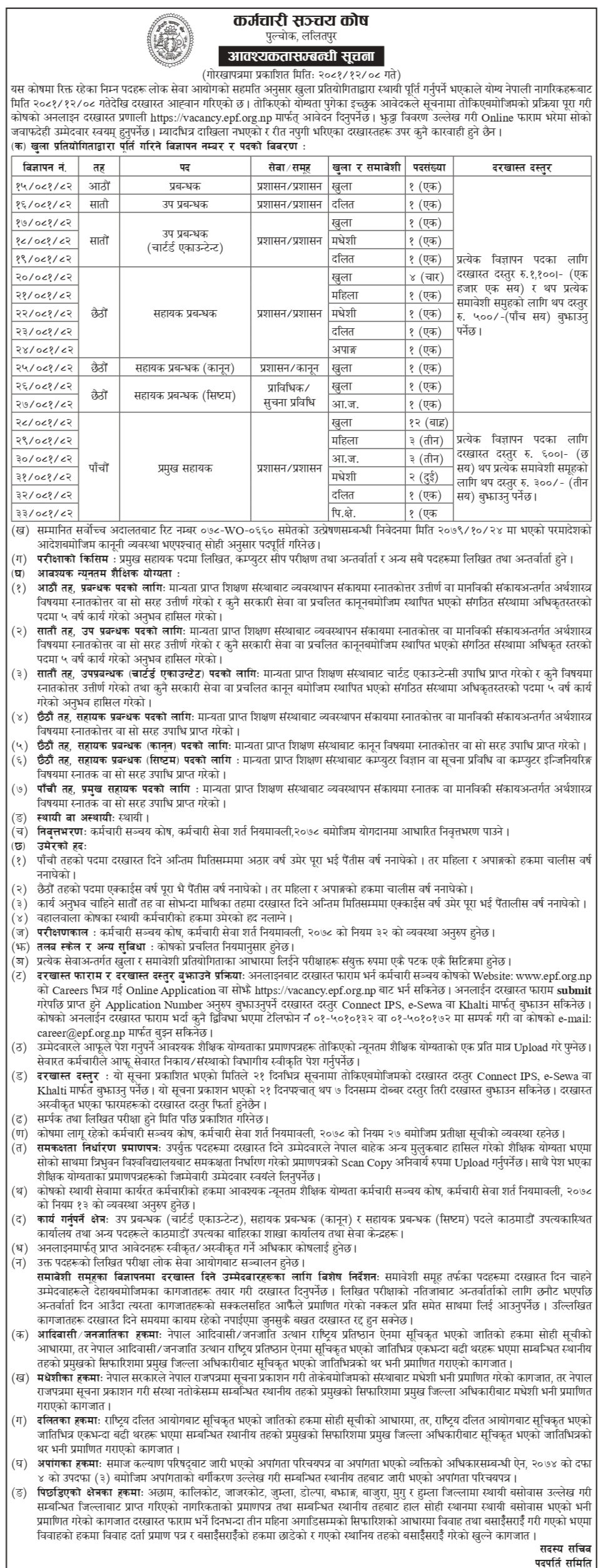 Employees Provident Fund (EPF) Vacancy for Various Positions 2081 2 Job Vacancies for Various Positions in Employees Provident Fund EPF