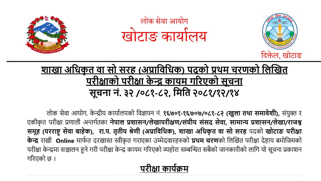 Lok Sewa Aayog Khotang Exam Center 2081