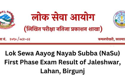 Lok Sewa Aayog Nayab Subba (NaSu) First Phase Exam Result of Jaleshwar, Lahan, Birgunj