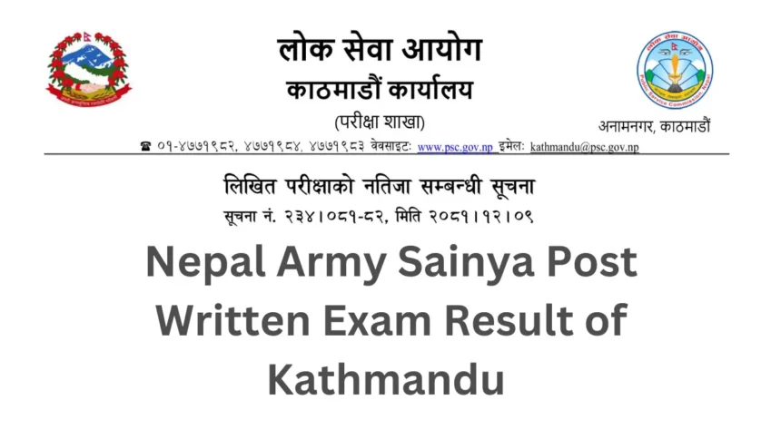 Nepal Army Sainya Post Written Exam Result of Kathmandu 2081