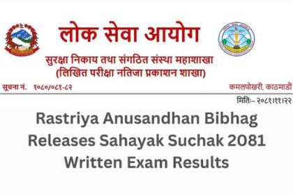 Rastriya Anusandhan Bibhag Releases Sahayak Suchak 2081 Written Exam Results