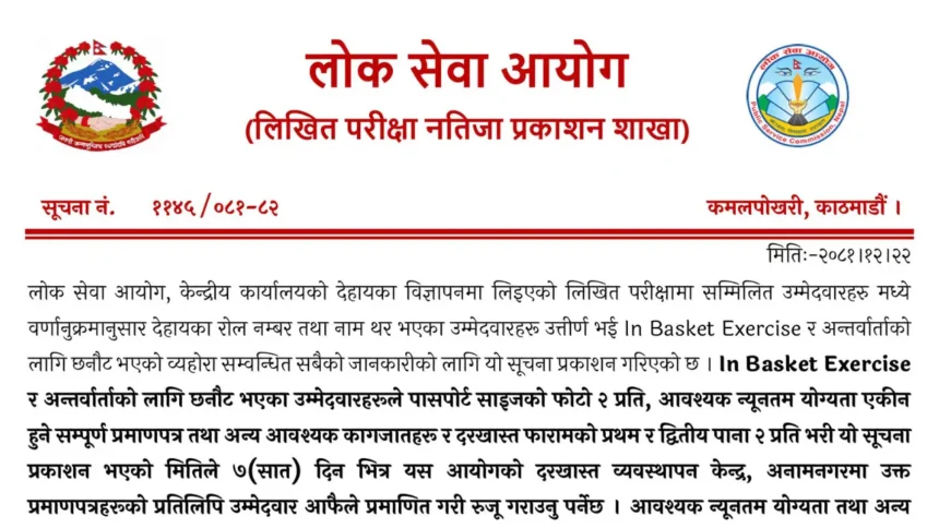 Lok Sewa Aayog Exam Result Justice Service, Law Group, Under Secretary (Gazetted Second Class) – PSC Nepal
