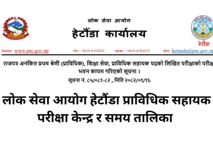 Lok Sewa Aayog Hetauda Technical Assistant Exam Center and Schedule 2082