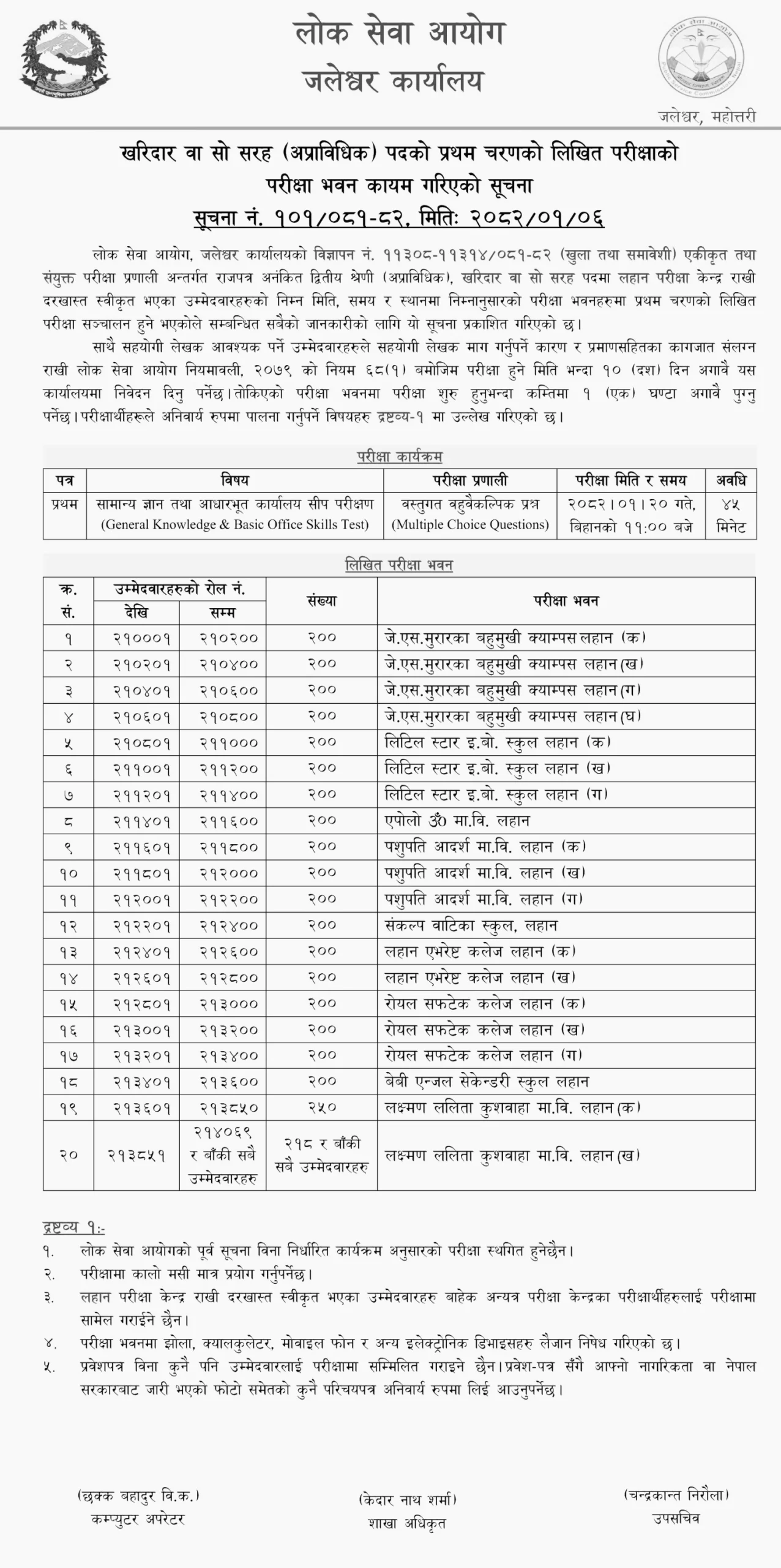PSC Lahan Kharidar First Phase Exam Center 2082 2 Lok Sewa Aayog Kharidar First Phase Exam Center Lahan 2082 scaled