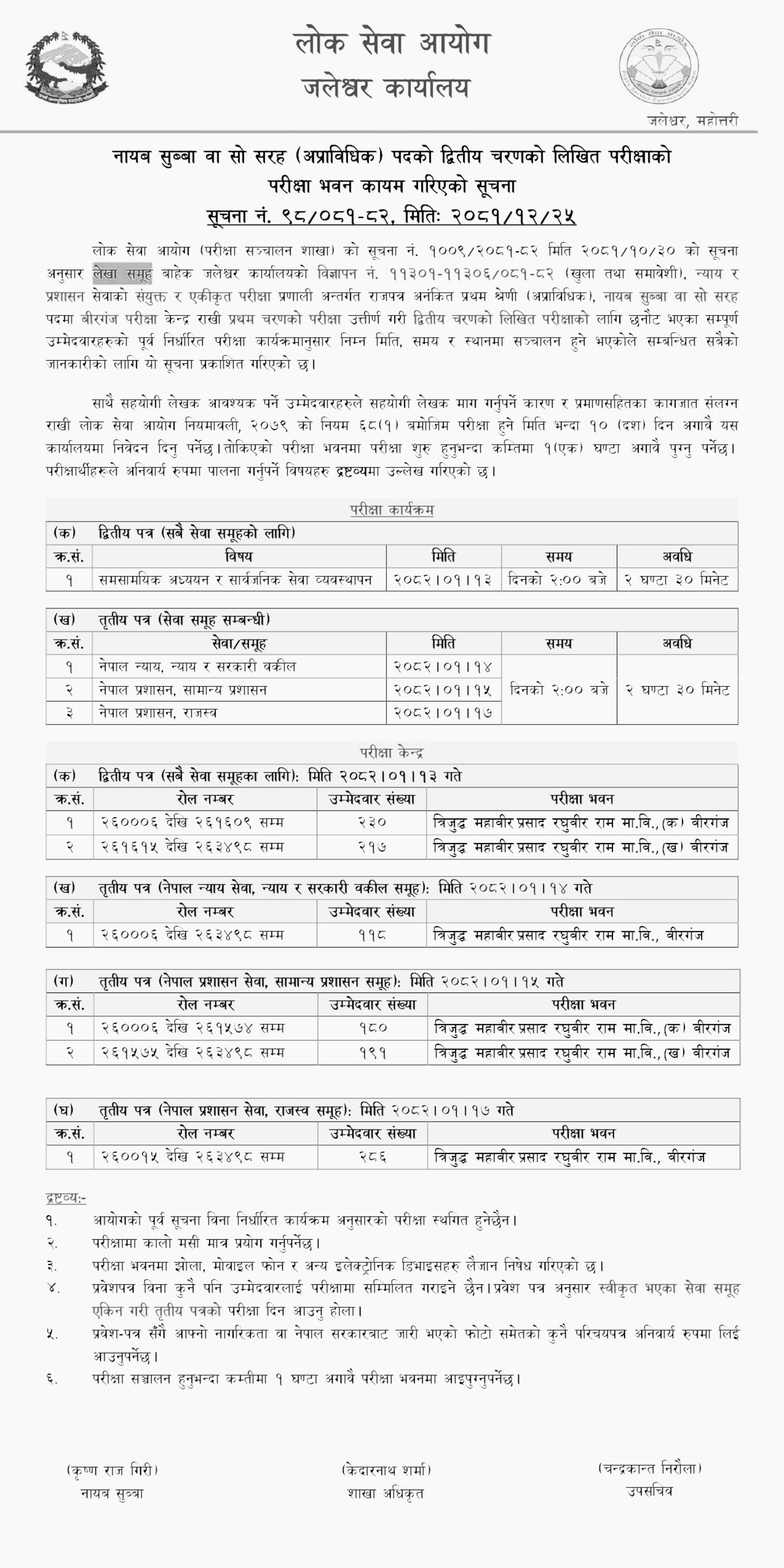 Lok Sewa Aayog Nayab Subba Second Phase Exam Center Birgunj 2082