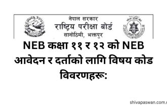 NEB Class 11 & 12 Subject Code Details for NEB Application and Registration