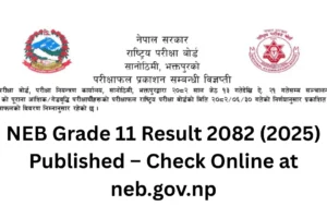 NEB Grade 11 Result 2082 (2025) Published – Check Online at neb.gov.np