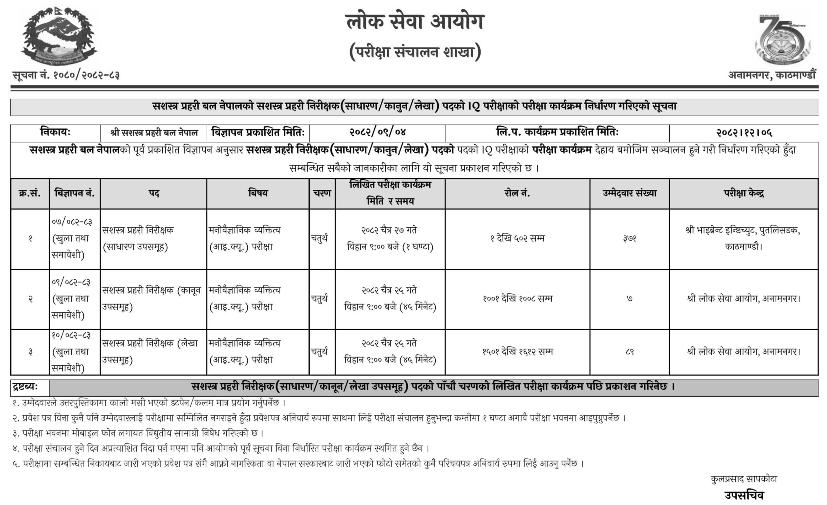 Armed Police Inspector Exam Centers Date 2082 2 Armed Police Inspector Exam Date