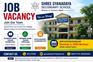 Job Vacancy in Shree Gyanodaya Secondary School Dharan
