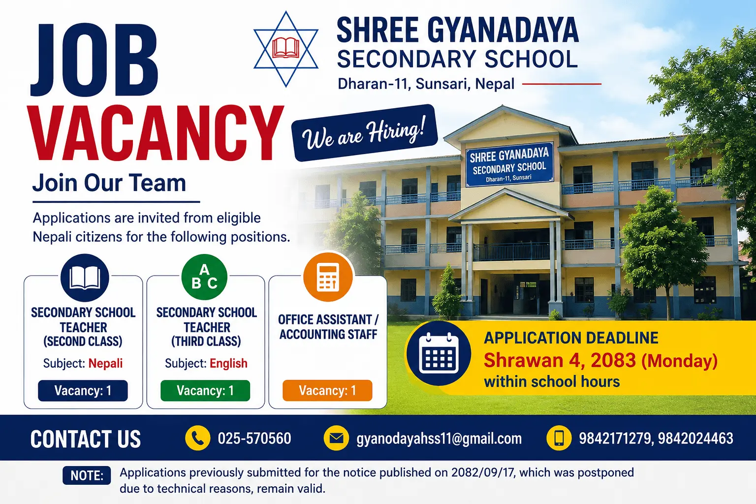 Job Vacancy in Shree Gyanodaya Secondary School Dharan | Teacher & Office Assistant Jobs 1 Job Vacancy in Shree Gyanodaya Secondary School Dharan